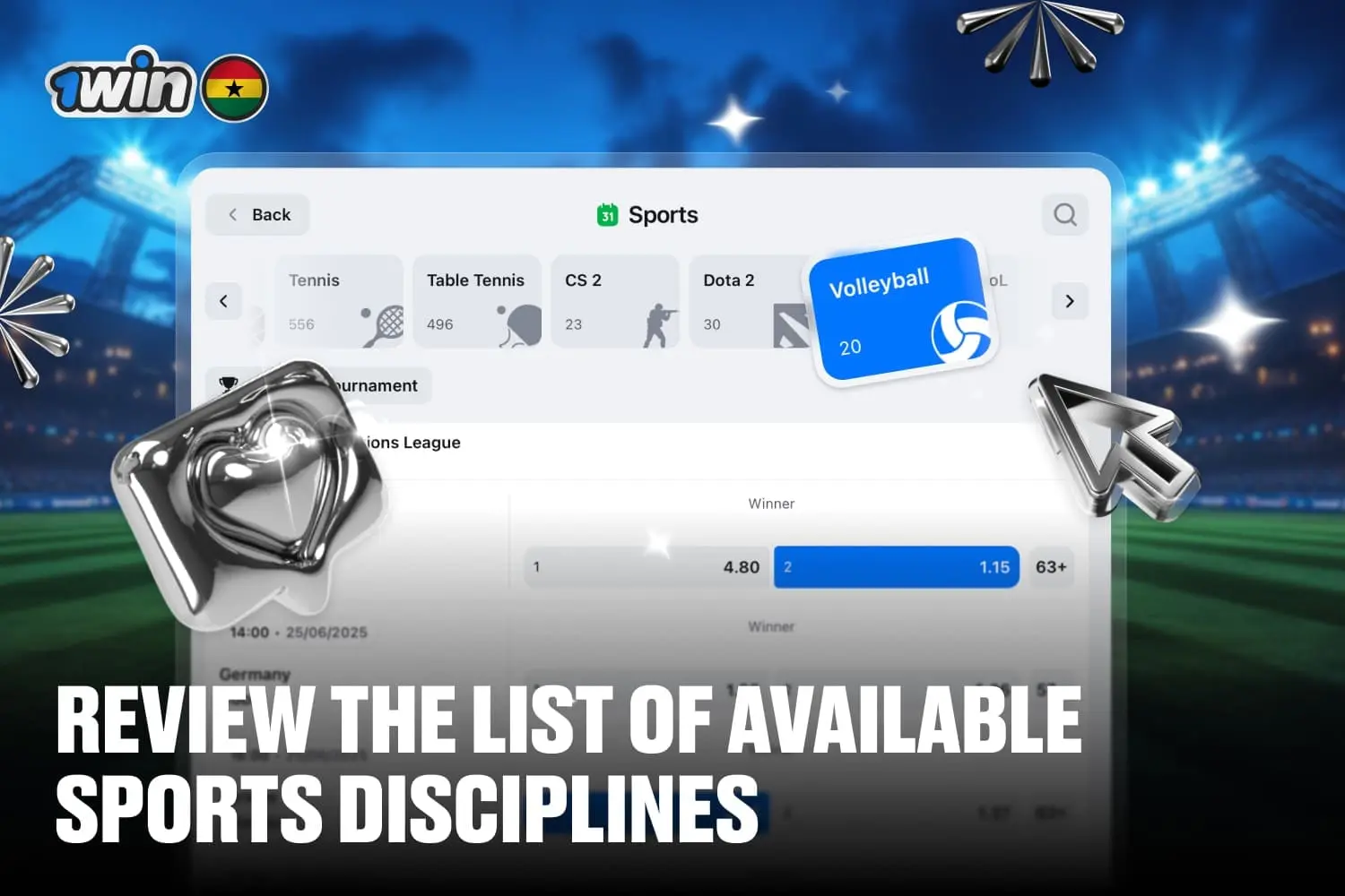 review the list of available sports disciplines
